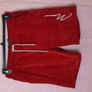 Boohoo Man Big and Tall Velour Shorts with Man Embroidery and Pockets in Red
